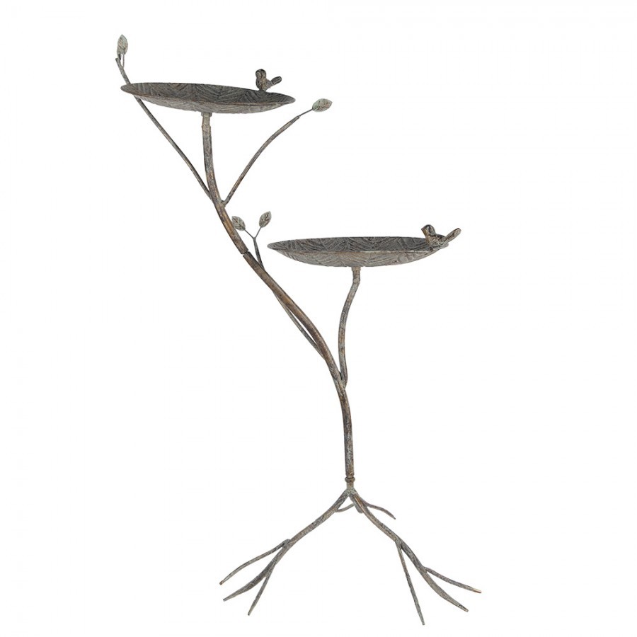 Zeleno hnědé antik kovové krmítko pro ptáčky Birdie - 38*43*78 cm 6Y5656
