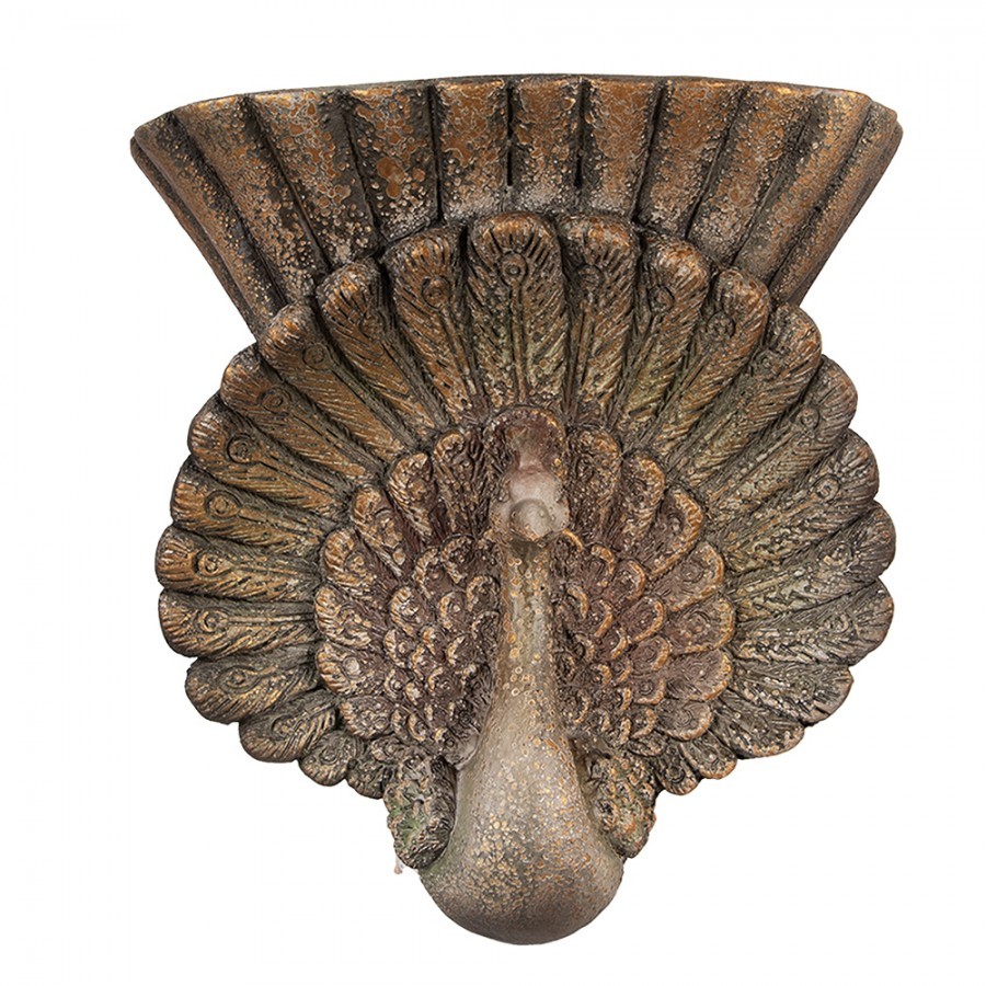 Hnědý antik nástěnný květináč páv Peacock Baroque - 36*12*39 cm