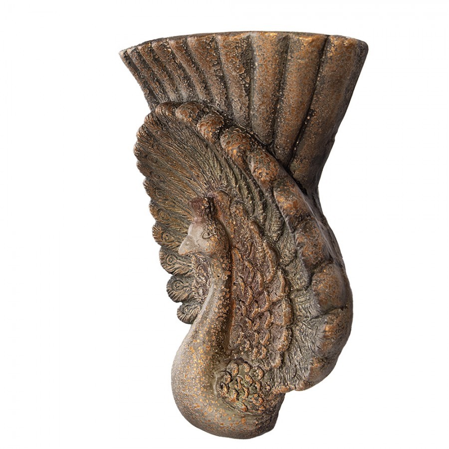 Hnědý antik nástěnný květináč páv Peacock Baroque - 36*12*39 cm
