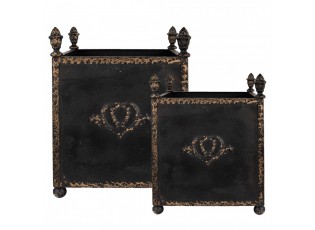 2ks černý antik kovový květináč Baroque - 42*42*51 / 32*32*41 cm