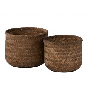 2ks hnědý obal na květináč/košík z bambusu - Ø39*30/ Ø35*26cm