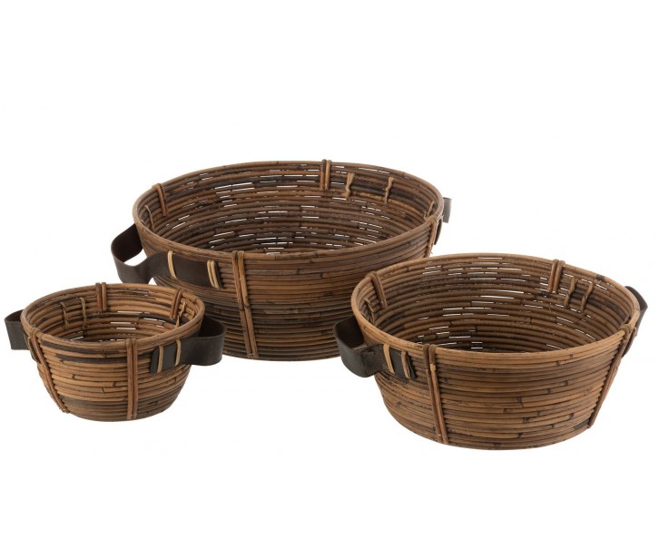 Set 3ks kulatý ratanový košík Rattan Brown - Ø 44*18/ Ø 35*15/ Ø 24*12 cm J-Line by Jolipa