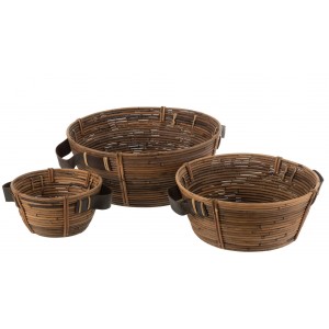 Set 3ks kulatý ratanový košík Rattan Brown - Ø 44*18/ Ø 35*15/ Ø 24*12 cm