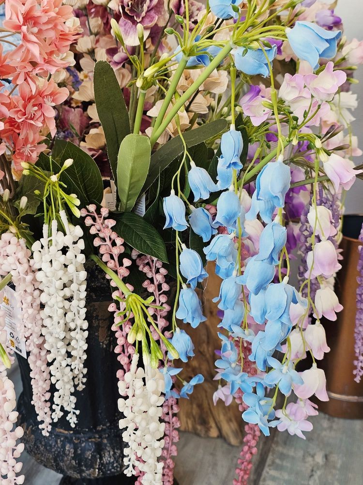 Dekorace modrá umělá květina zvonek Bells Bouquet - 15*6*80 cm