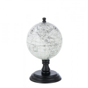 Šedo-černý glóbus na dřevěném podstavci Globe - 10*10*20 cm