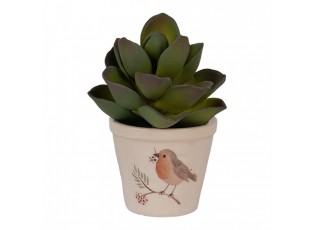 Keramický květináč s ptáčkem Vintage Green Pine XS - Ø 8*7 cm