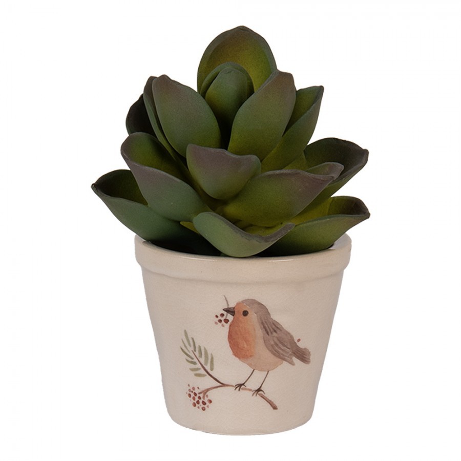 Keramický květináč s ptáčkem Vintage Green Pine XS - Ø 8*7 cm