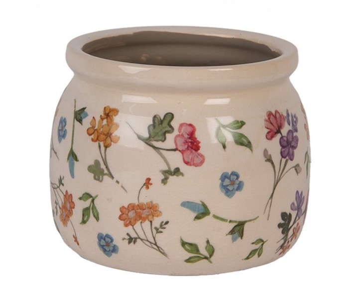 Keramický květináč s květinami Colourful Flowers S - Ø 12*10 cm