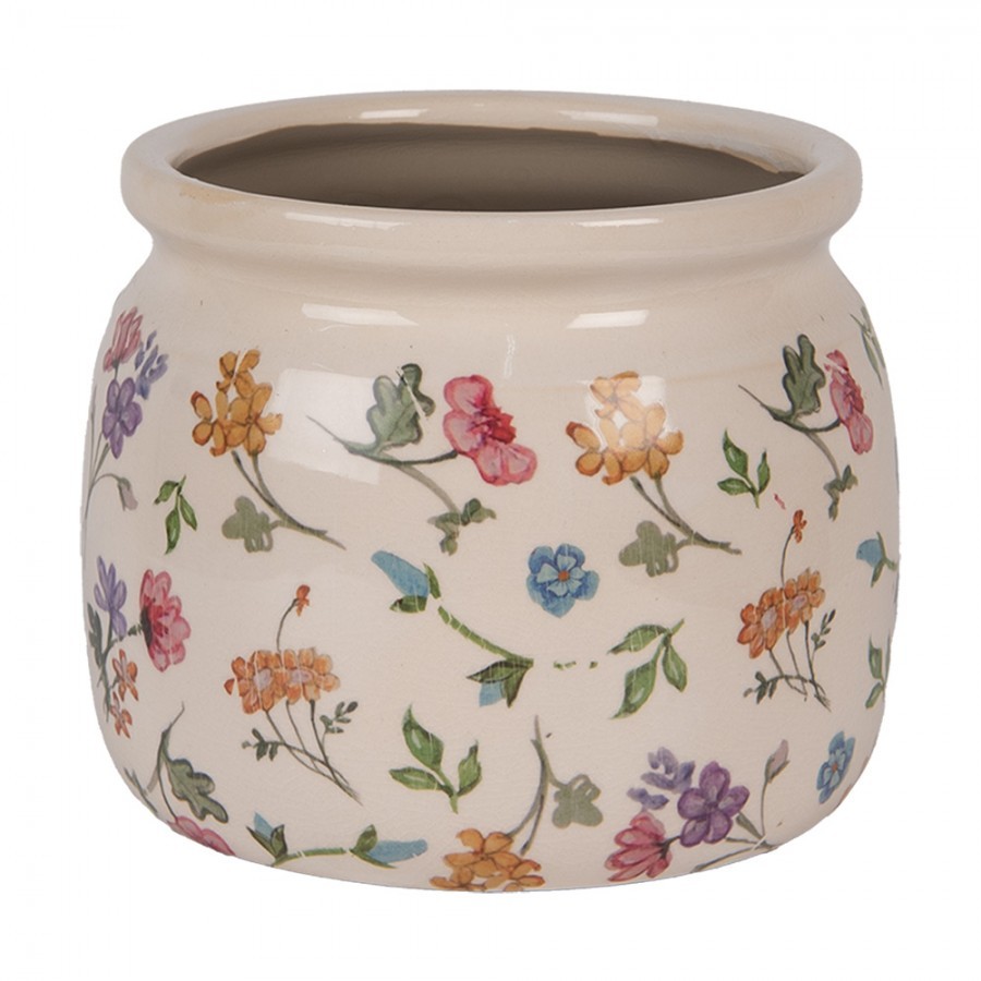 Keramický květináč s květinami Colourful Flowers S - Ø 16*13 cm