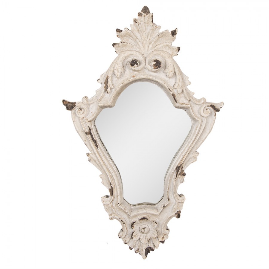 Bílé antik nástěnné zrcadlo s ornamenty Brocante - 27*5*42 cm 62S321