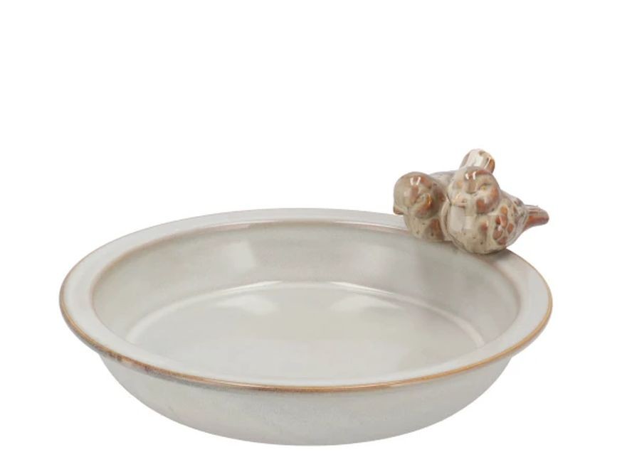 Béžové keramické ptačí pítko/krmítko s ptáčky - Ø 23*5 cm 573209