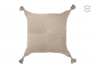 Šedý kožený polštář se střapci Tasse - 45*8*45 cm