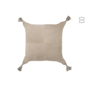Šedý kožený polštář se střapci Tasse - 45*8*45 cm