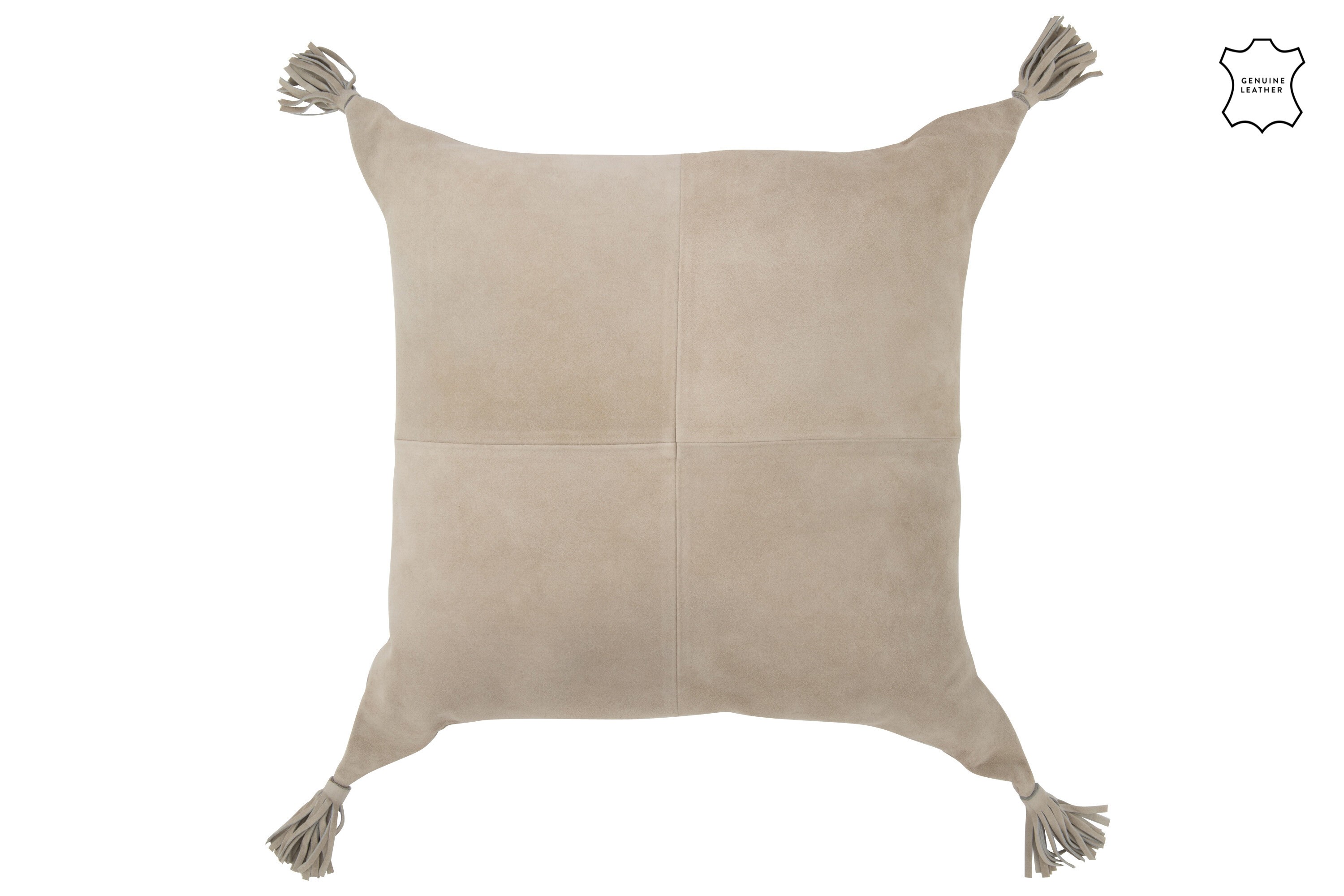 Šedý kožený polštář se střapci Tasse - 45*8*45 cm