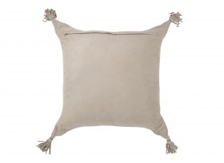 Šedý kožený polštář se střapci Tasse - 45*8*45 cm