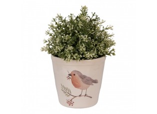 Keramický květináč s ptáčkem Vintage Green Pine M - Ø 15*14 cm