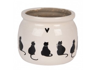 Béžový obal na květináč s kočkami a srdíčkem Dog&Cat S - Ø 12*10 cm