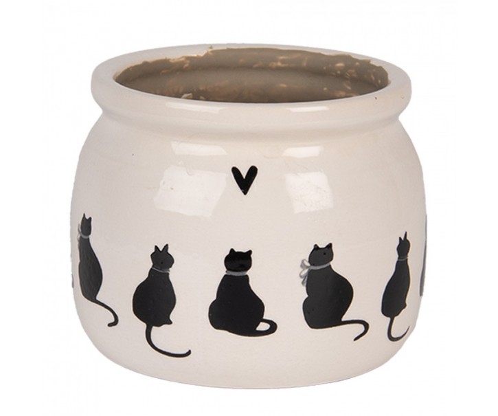 Béžový obal na květináč s kočkami a srdíčkem Dog&Cat S - Ø 12*10 cm
