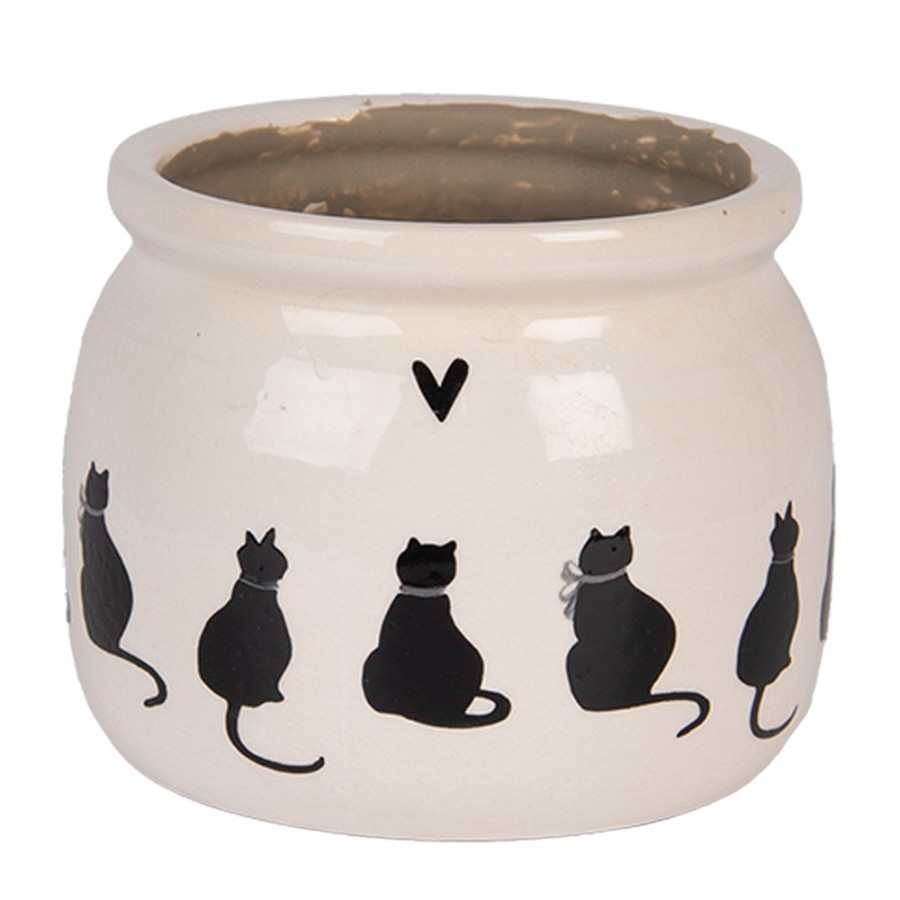 Béžový obal na květináč s kočkami a srdíčkem Dog&Cat S - Ø 12*10 cm