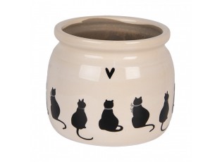 Béžový obal na květináč s kočkami a srdíčkem Dog&Cat M - Ø 16*13 cm