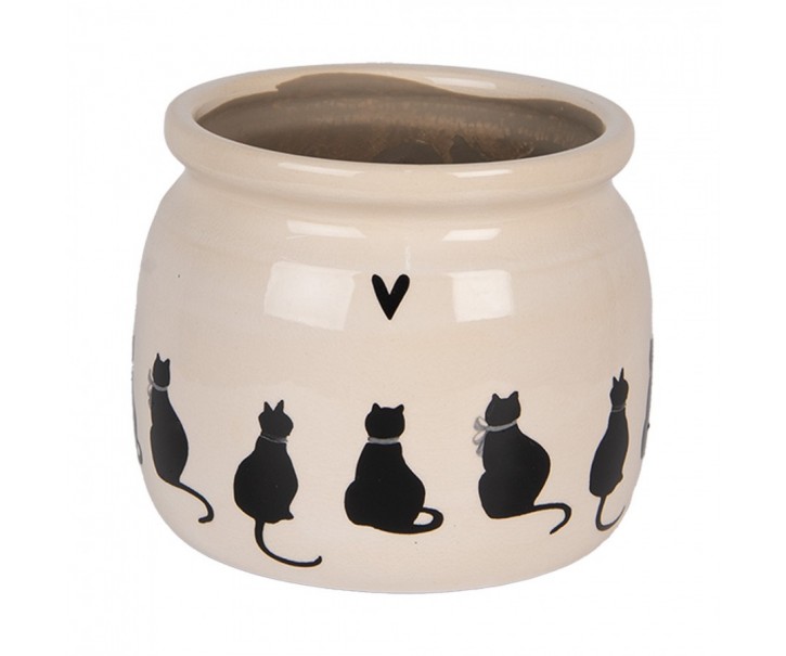 Béžový obal na květináč s kočkami a srdíčkem Dog&Cat M - Ø 16*13 cm