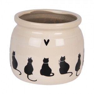 Béžový obal na květináč s kočkami a srdíčkem Dog&Cat M - Ø 16*13 cm