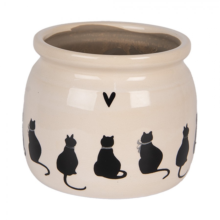 Béžový obal na květináč s kočkami a srdíčkem Dog&Cat M - Ø 16*13 cm