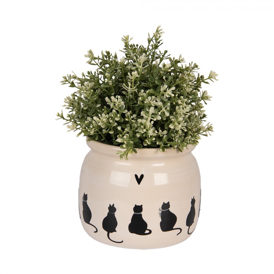 Béžový obal na květináč s kočkami a srdíčkem Dog&Cat M - Ø 16*13 cm