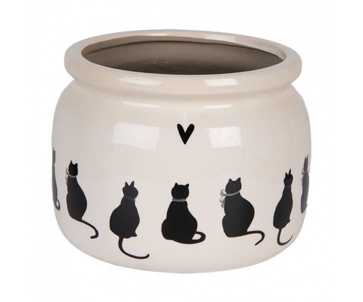 Béžový obal na květináč s kočkami a srdíčkem Dog&Cat L - Ø 20*15 cm