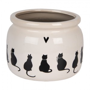 Béžový obal na květináč s kočkami a srdíčkem Dog&Cat L - Ø 20*15 cm