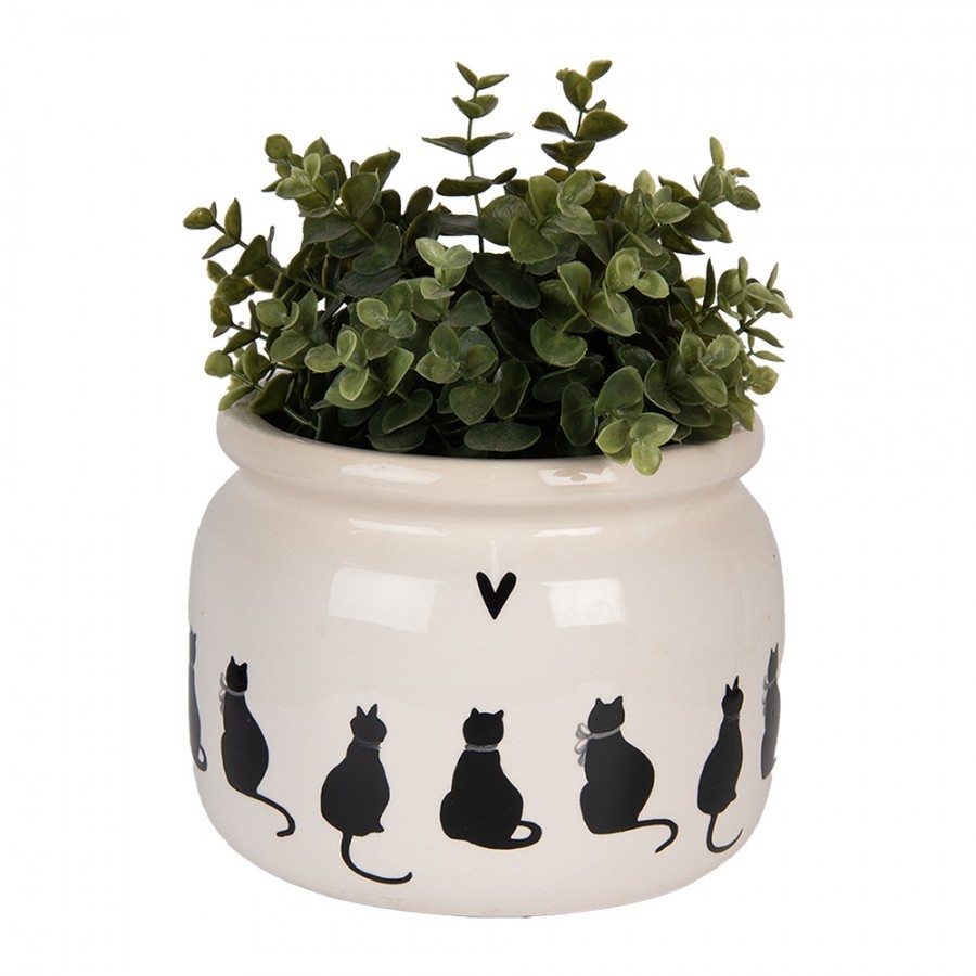 Béžový obal na květináč s kočkami a srdíčkem Dog&Cat L - Ø 20*15 cm