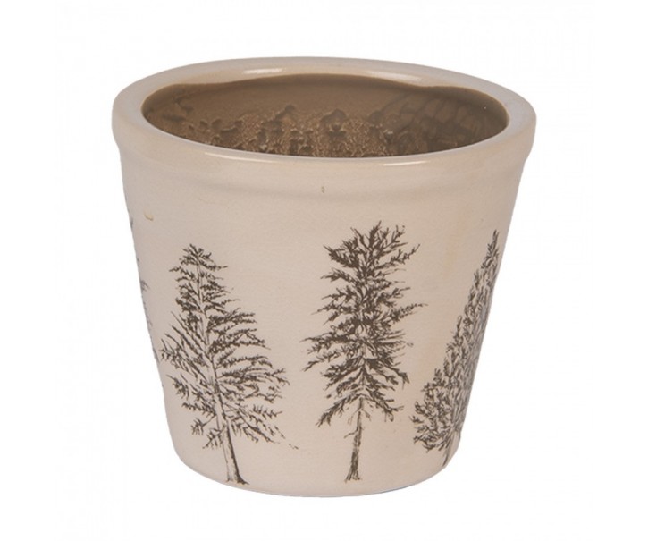 Béžový obal na květináč se stromky Natural Pine Trees S - Ø 12*11 cm