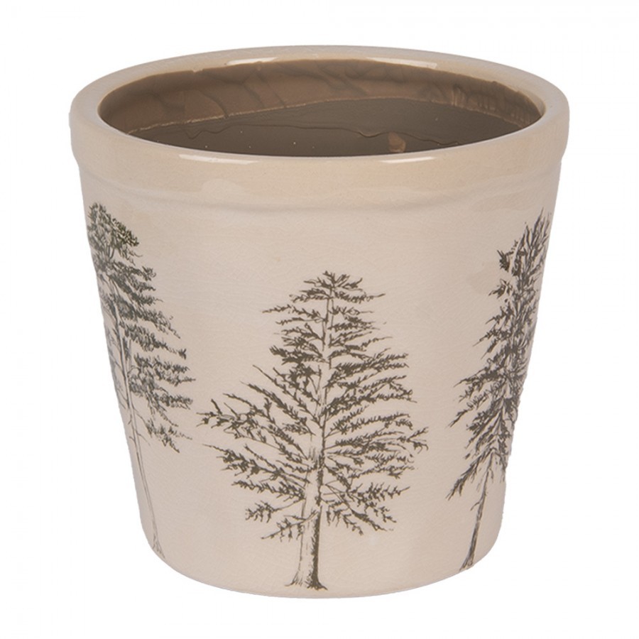 Béžový obal na květináč se stromky Natural Pine Trees M - Ø 15*14 cm 6CENPT0001M