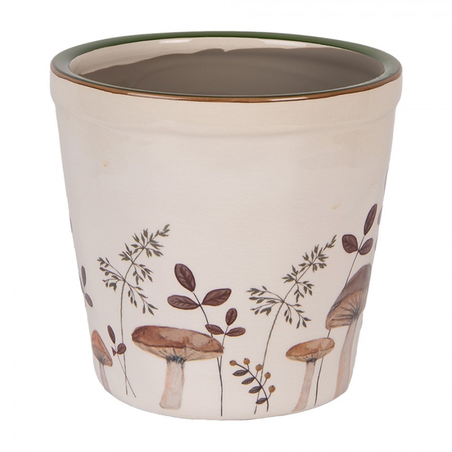 Béžový obal na květináč s houbičkami Little Forest Jewels M - Ø 15*14 cm