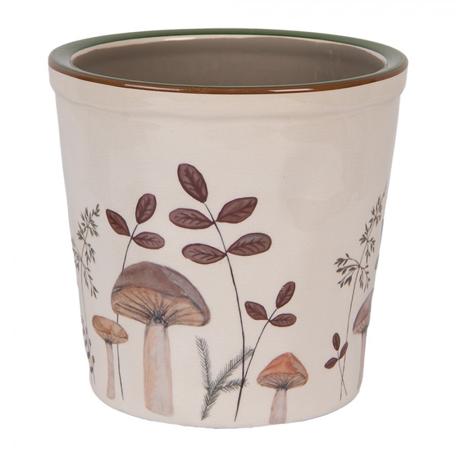 Béžový obal na květináč s houbičkami Little Forest Jewels L - Ø 17*16 cm
