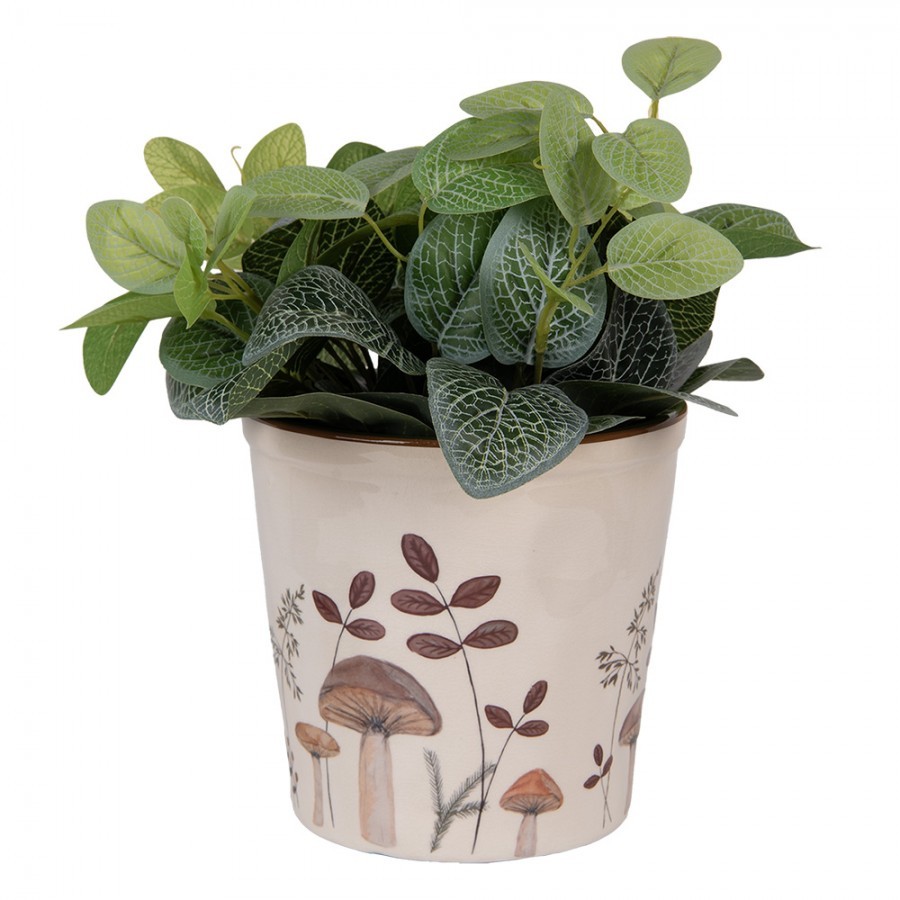 Béžový obal na květináč s houbičkami Little Forest Jewels L - Ø 17*16 cm