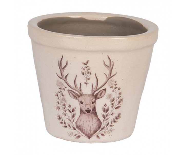 Béžový obal na květináč s jelenem Gentle Wilderness XS - Ø 8*7 cm