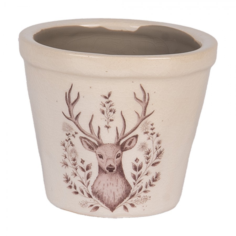 Béžový obal na květináč s jelenem Gentle Wilderness XS - Ø 8*7 cm