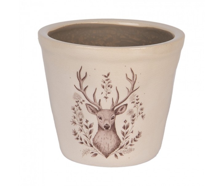 Béžový obal na květináč s jelenem Gentle Wilderness S - Ø 12*11 cm