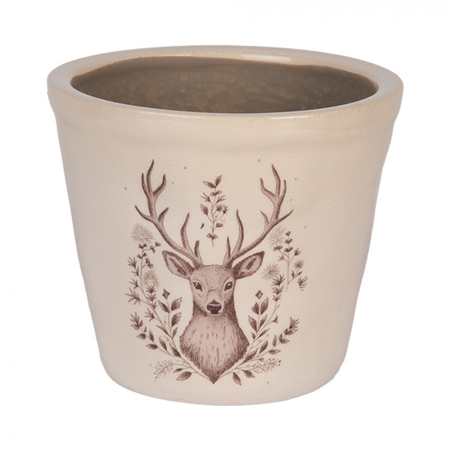 Béžový obal na květináč s jelenem Gentle Wilderness S - Ø 12*11 cm
