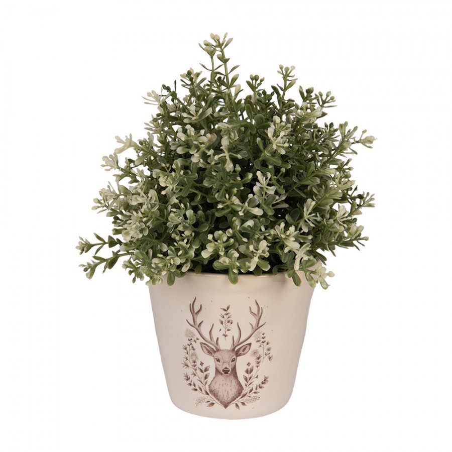 Béžový obal na květináč s jelenem Gentle Wilderness S - Ø 12*11 cm