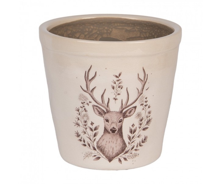 Béžový obal na květináč s jelenem Gentle Wilderness M - Ø 15*14 cm
