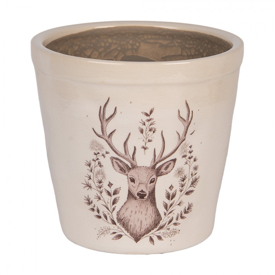 Béžový obal na květináč s jelenem Gentle Wilderness M - Ø 15*14 cm