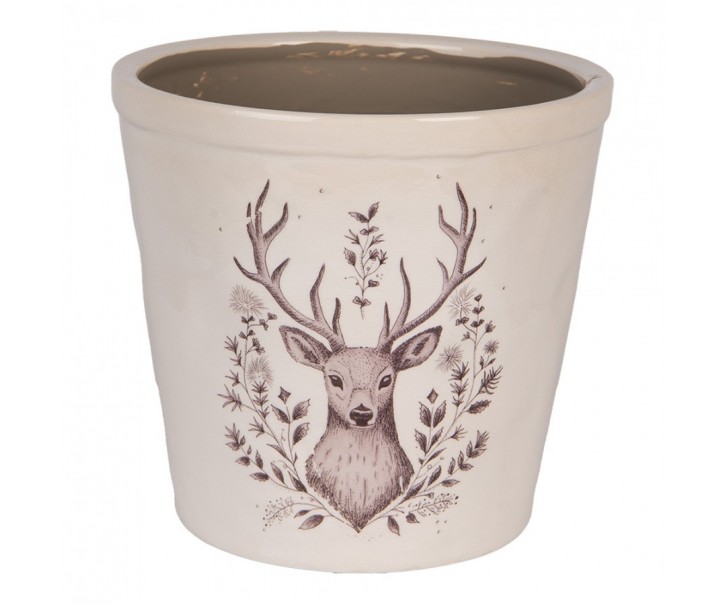 Béžový obal na květináč s jelenem Gentle Wilderness XL - Ø 21*20 cm