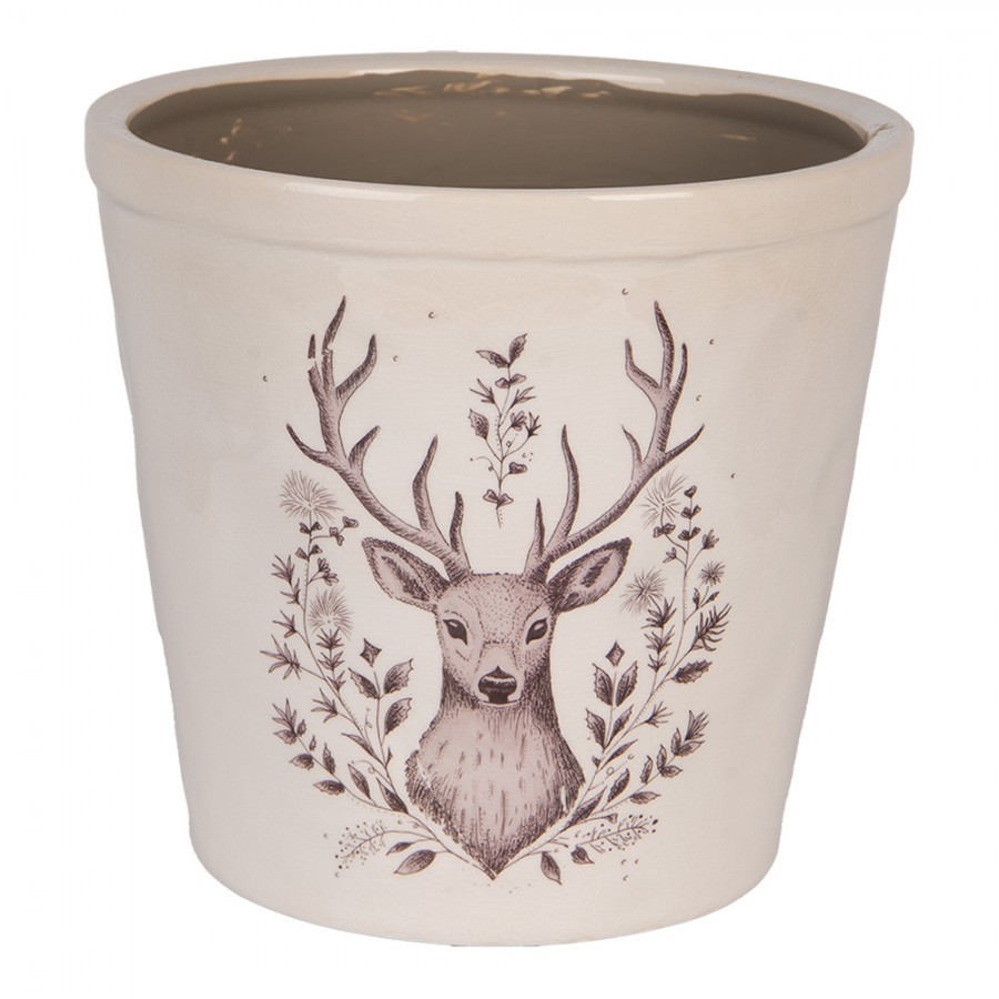 Béžový obal na květináč s jelenem Gentle Wilderness XL - Ø 21*20 cm