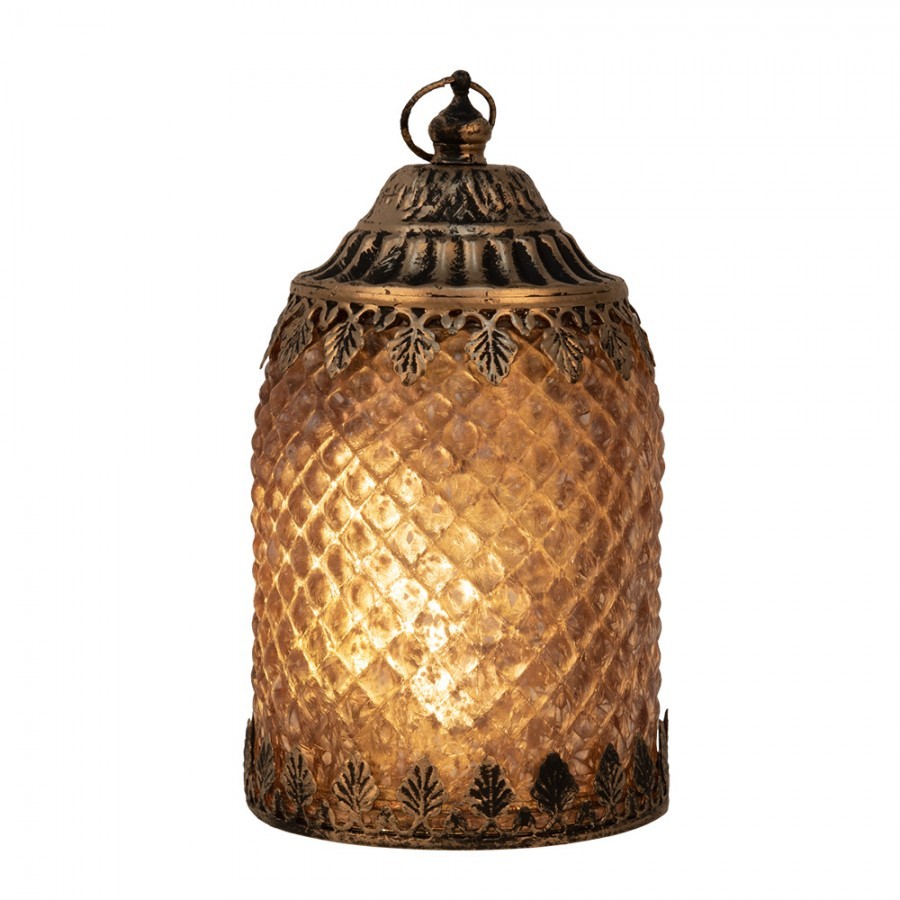 Hnědá skleněná svítící LED lucerna Balli - Ø 10*16 cm 