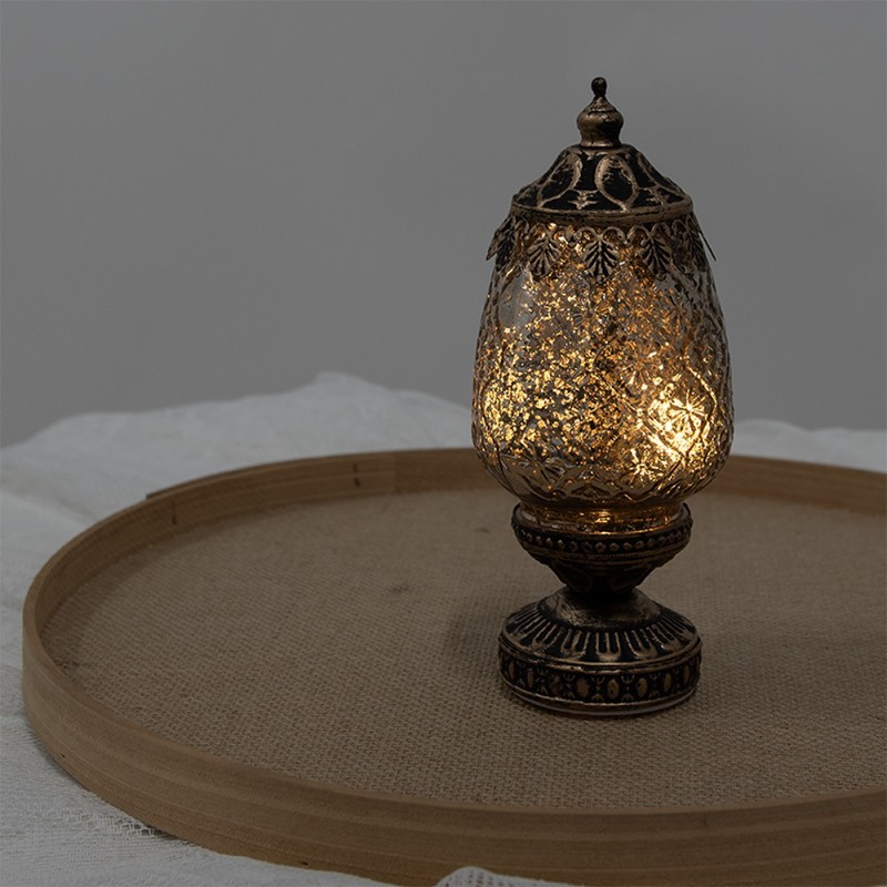 Hnědá skleněná svítící LED lucerna Balli - Ø 10*23 cm 
