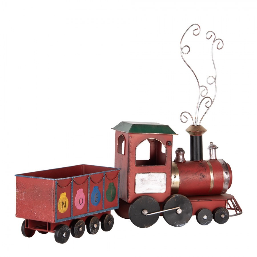 Červená kovová dekorace vláček Locomotive Noel - 63*15*38/50 cm