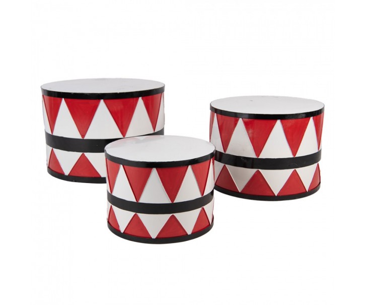 3ks kovový dekorační buben Christmas Drum - Ø 47*32 / Ø 39*28 / Ø 31*22 cm