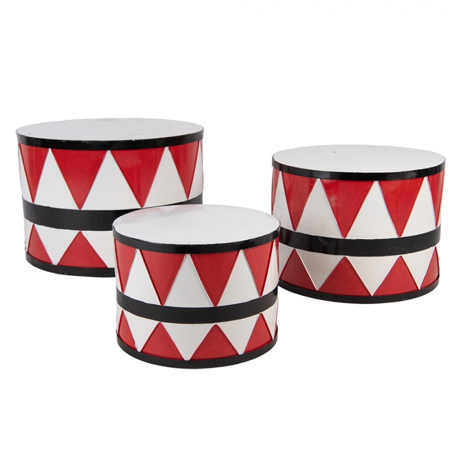 3ks kovový dekorační buben Christmas Drum - Ø 47*32 / Ø 39*28 / Ø 31*22 cm